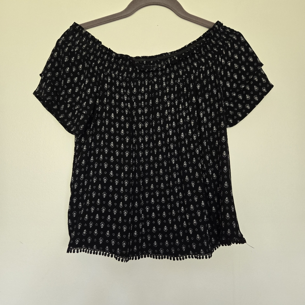 Black Patterned Off-Shoulder Top